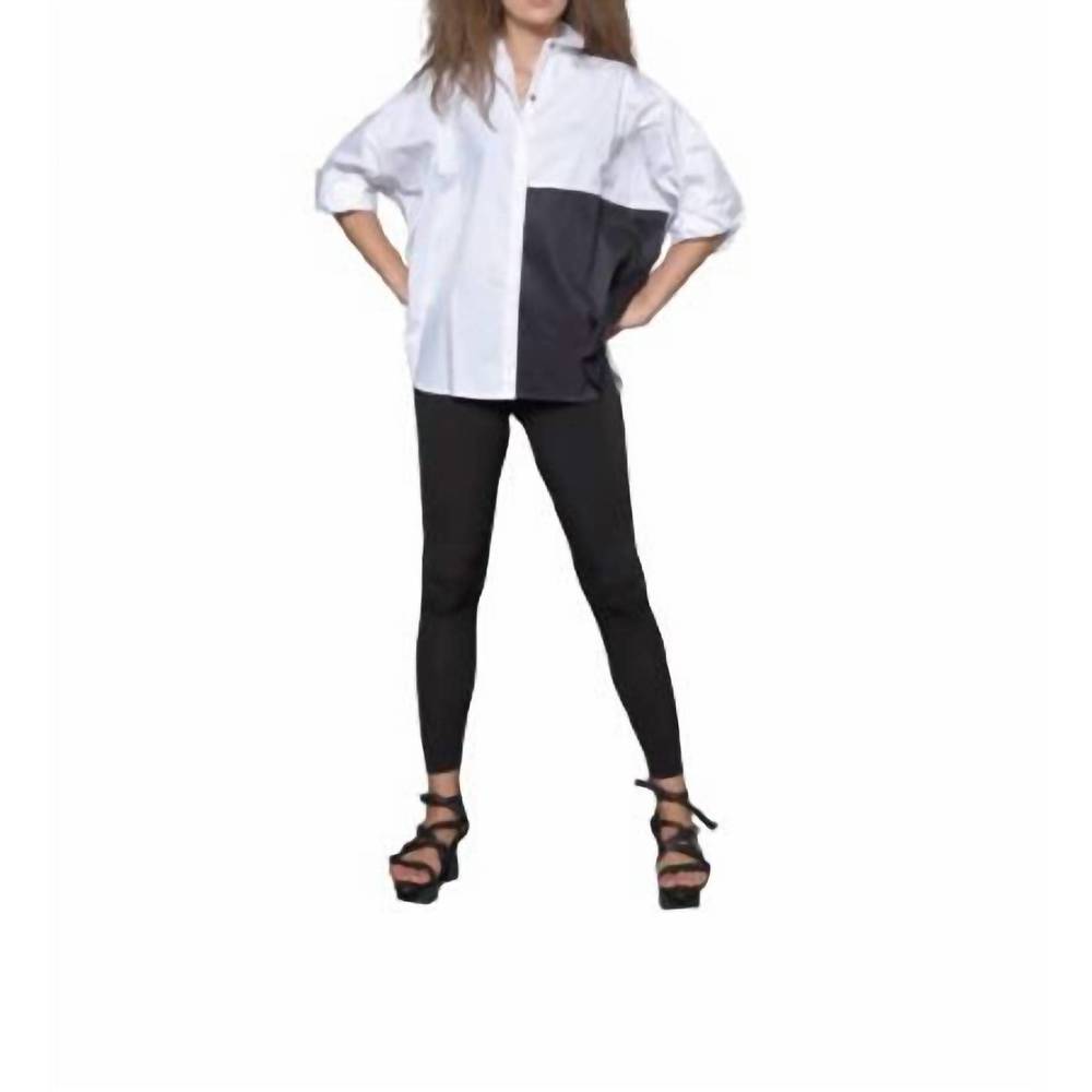 NEW SIMPLY MILA 2 tone boxy shirt in white/black